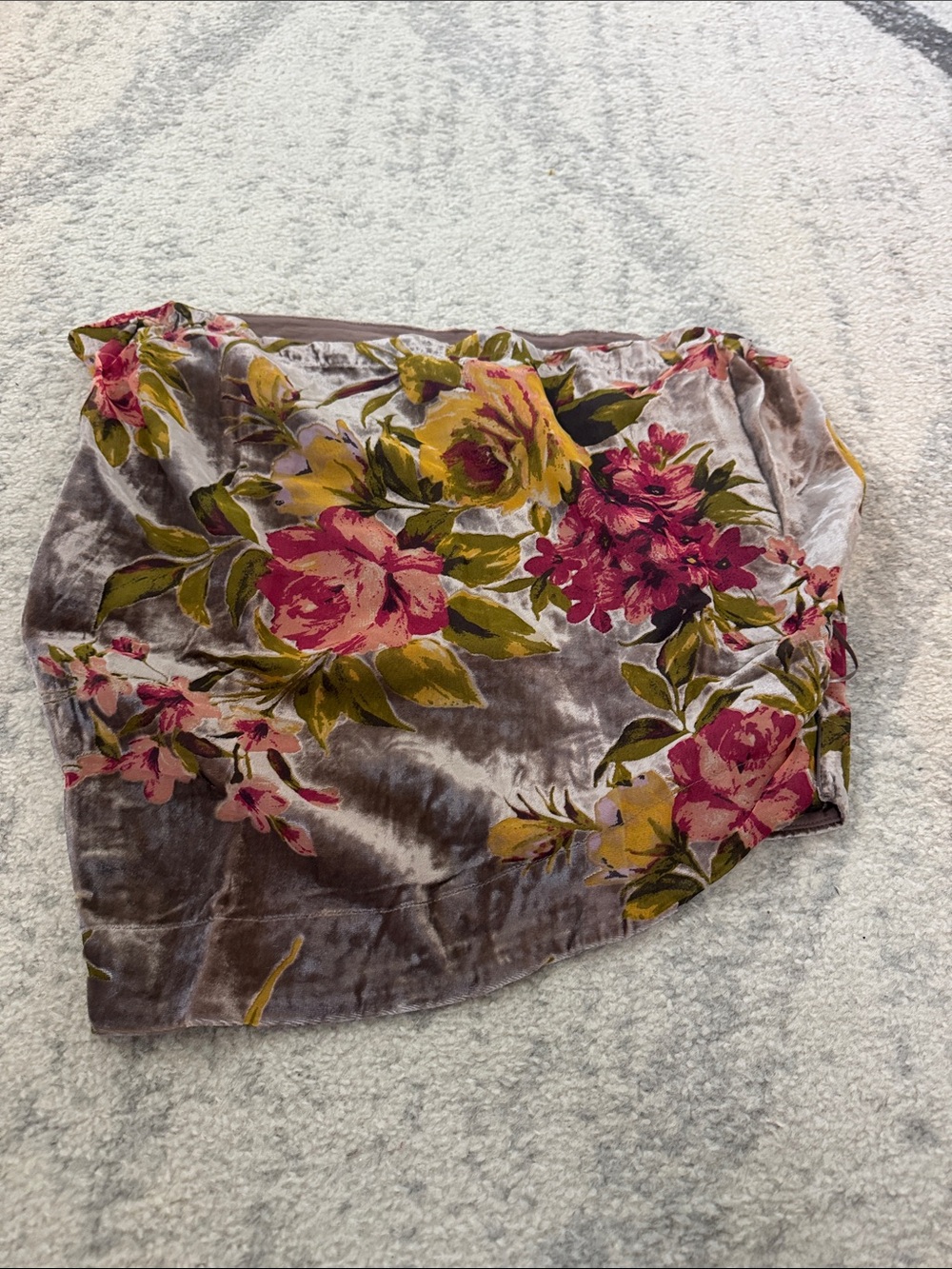 Floral Velvet Mini Skirt in Pink & Olive